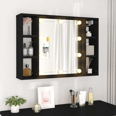 vidaXL Mirror Cabinet with LED Black 76x15x55 cm 4