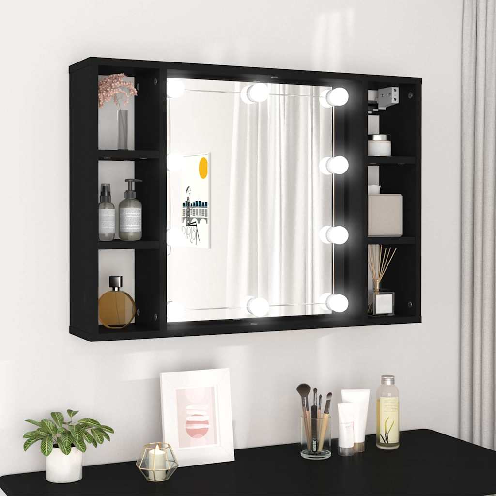 vidaXL Mirror Cabinet with LED Black 76x15x55 cm 1