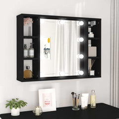 vidaXL Mirror Cabinet with LED Black 76x15x55 cm 1