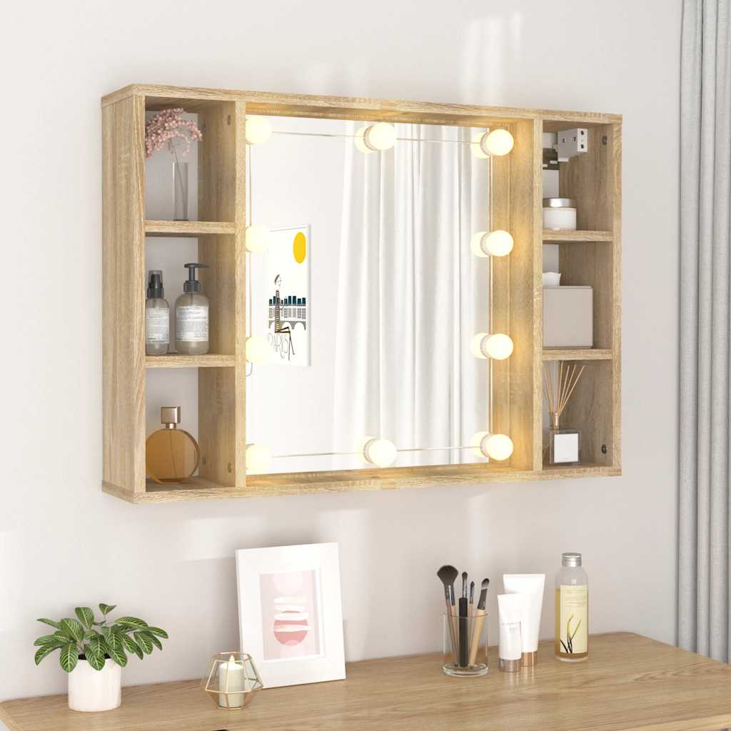 vidaXL Mirror Cabinet with LED Sonoma Oak 76x15x55 cm 4