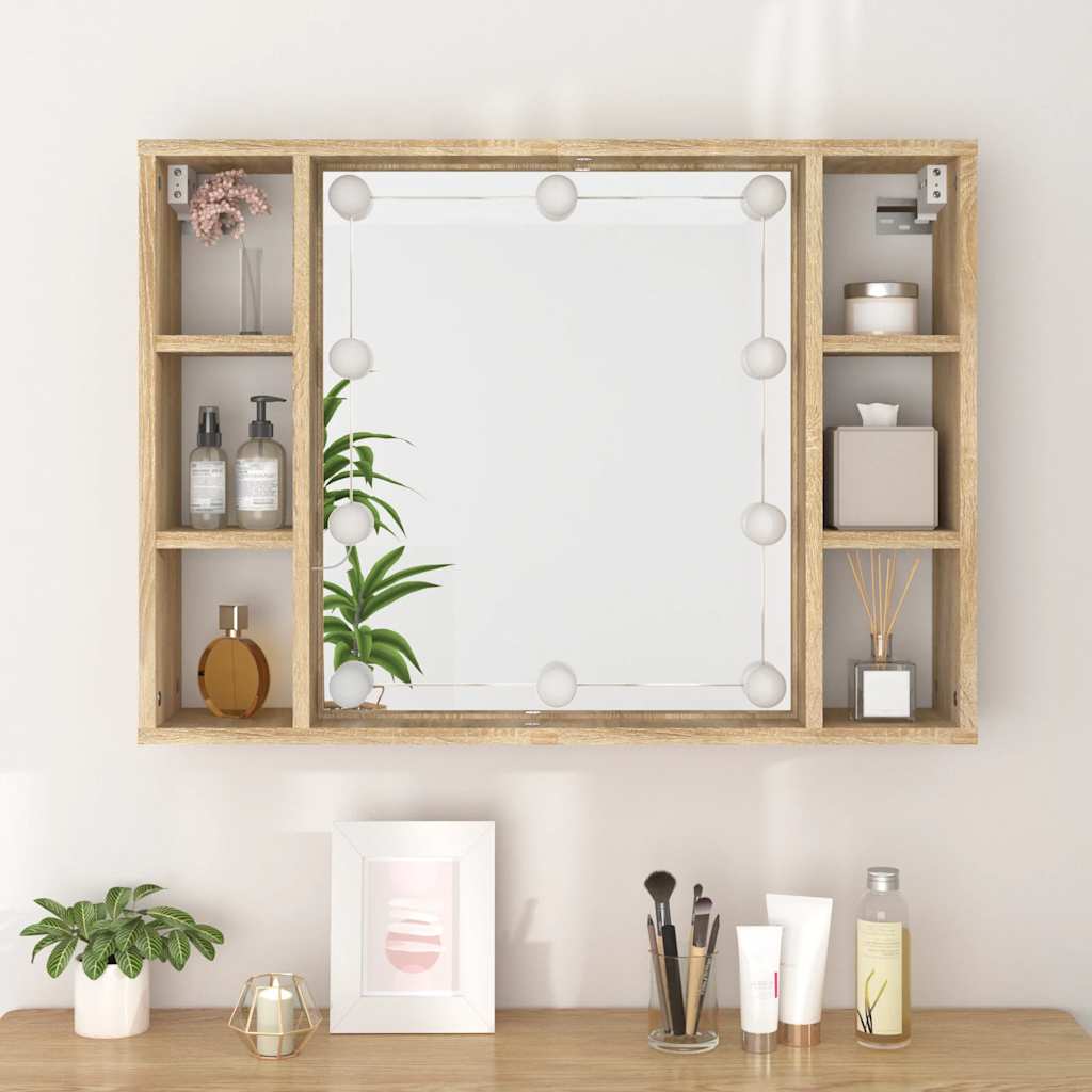 vidaXL Mirror Cabinet with LED Sonoma Oak 76x15x55 cm 5