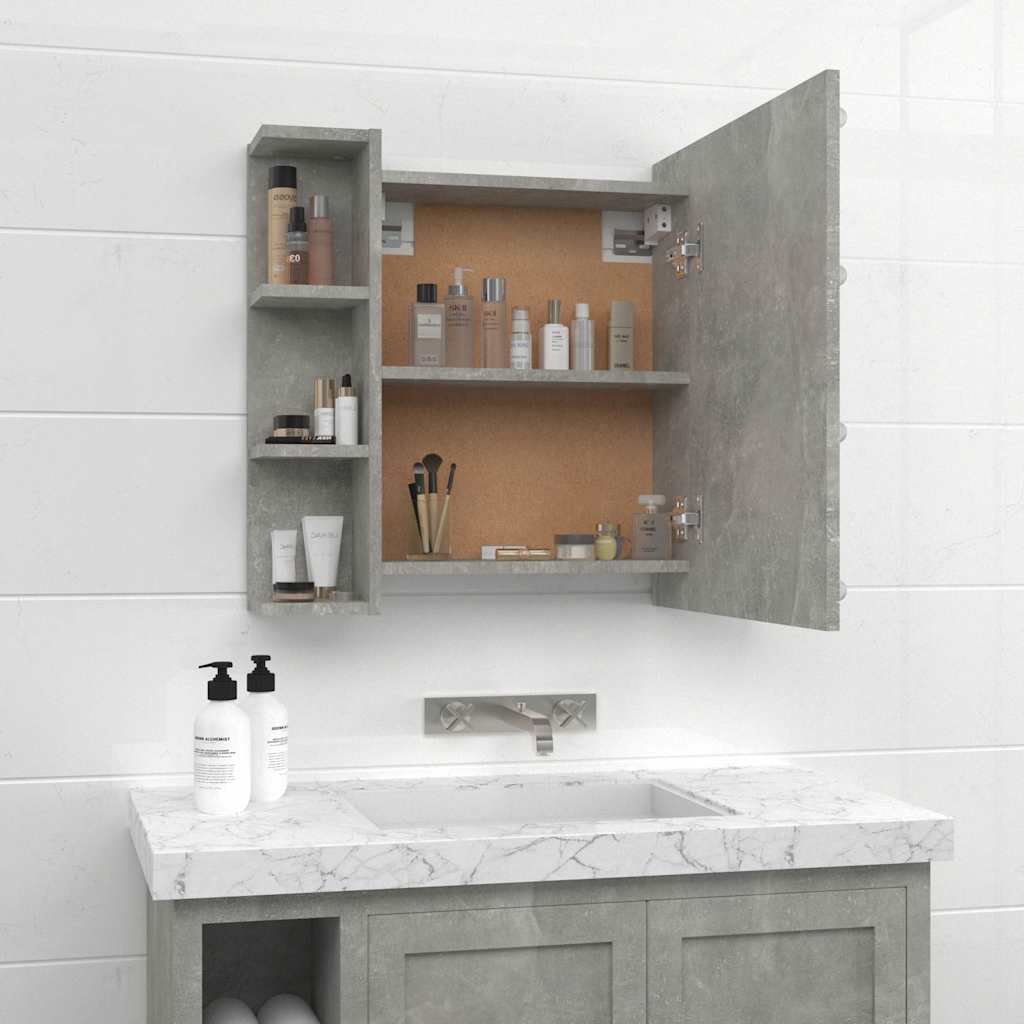 vidaXL Mirror Cabinet with LED Concrete Grey 70x16.5x60 cm 5