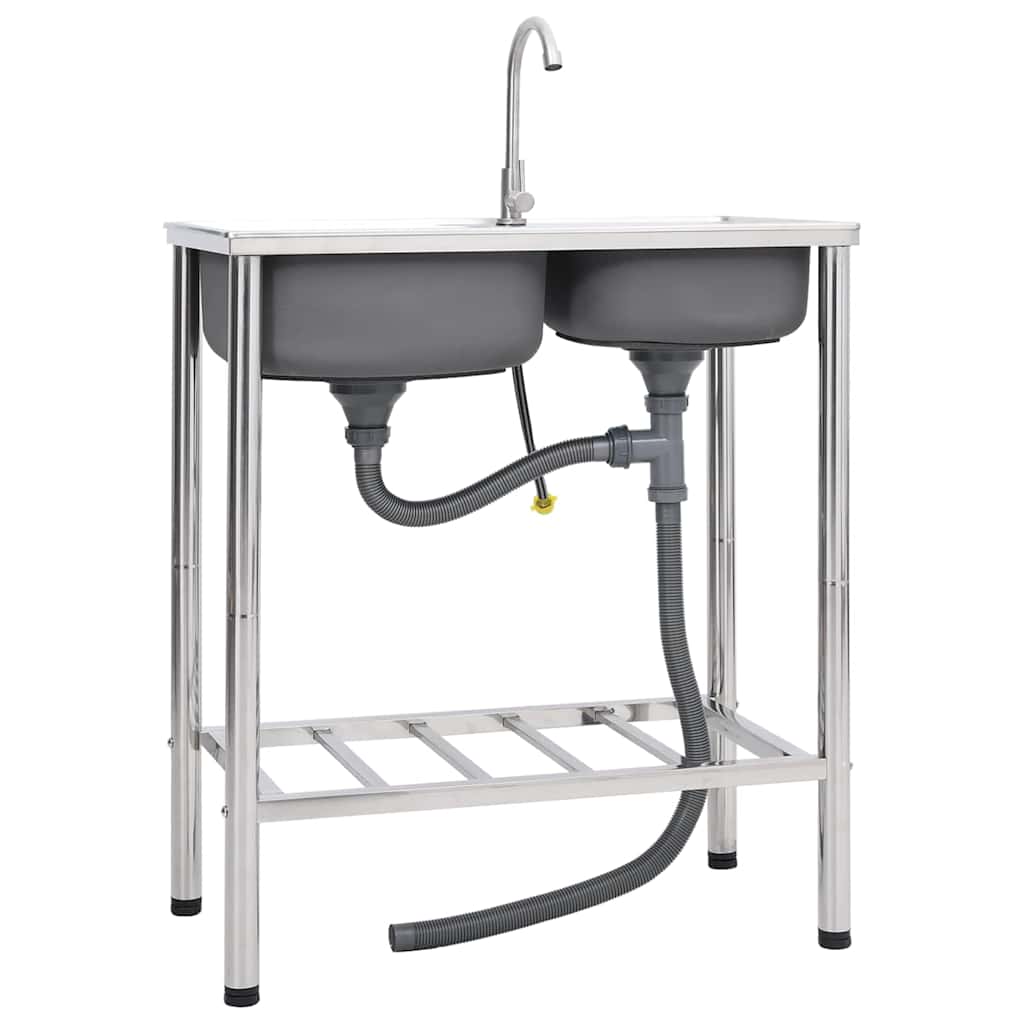 Camping Sink Single Basin with Tap Stainless Steel 76 cm 18.5 cm 42 cm