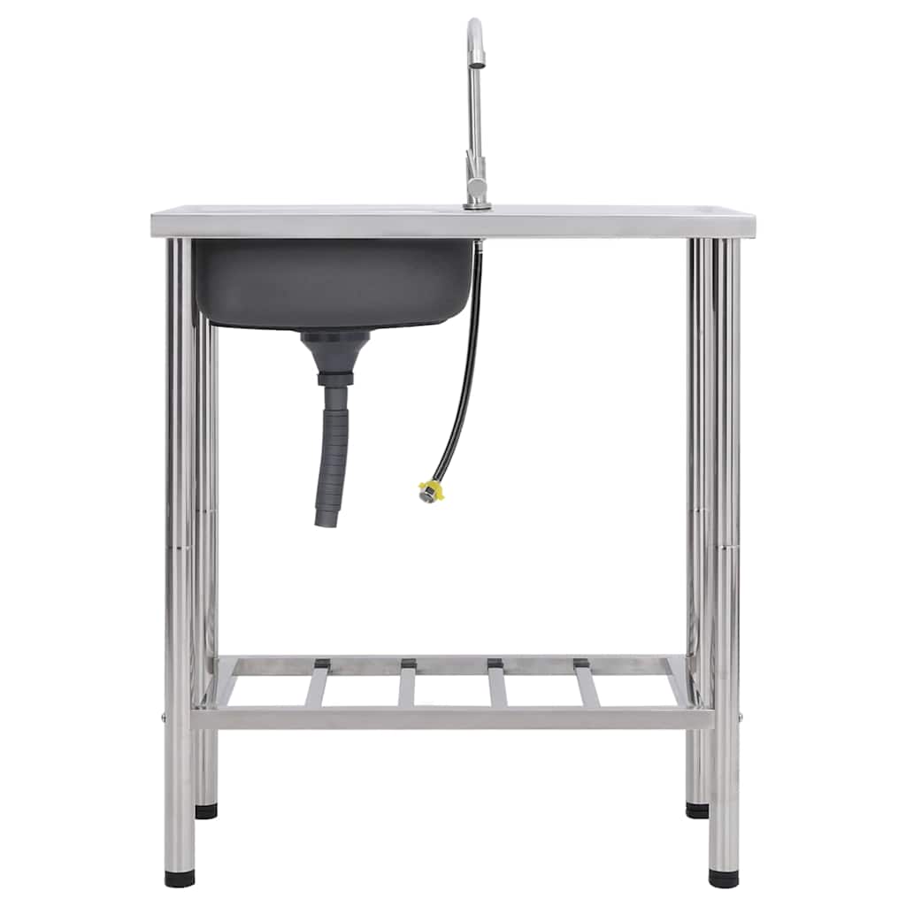 Camping Sink Single Basin with Tap Stainless Steel 75 cm 15 cm 40 cm