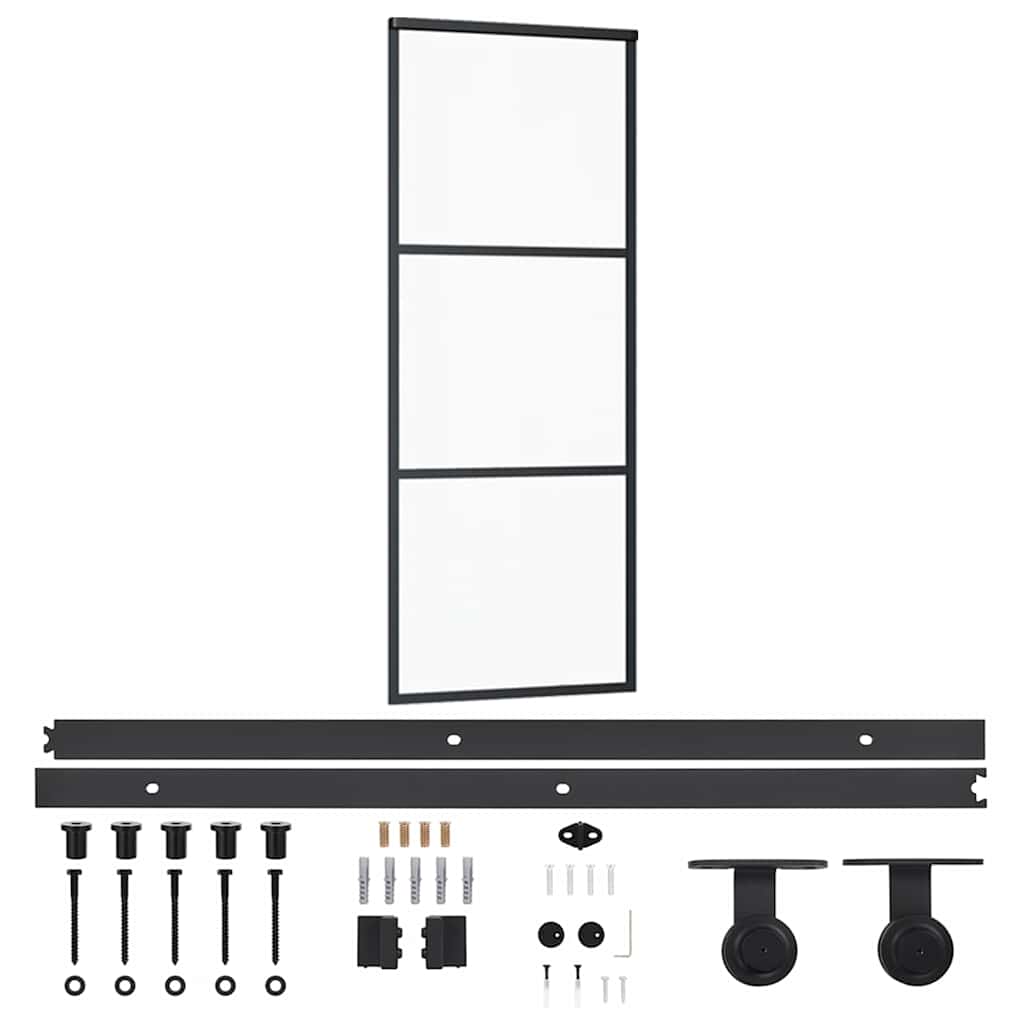 Sliding Door with Hardware Set ESG Glass&Aluminium 76x205 cm 183 cm Sliding Rail 76 cm 2 horizontal bars