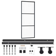 Sliding Door with Hardware Set ESG Glass&Aluminium 76x205 cm 183 cm Sliding Rail 76 cm 2 horizontal bars