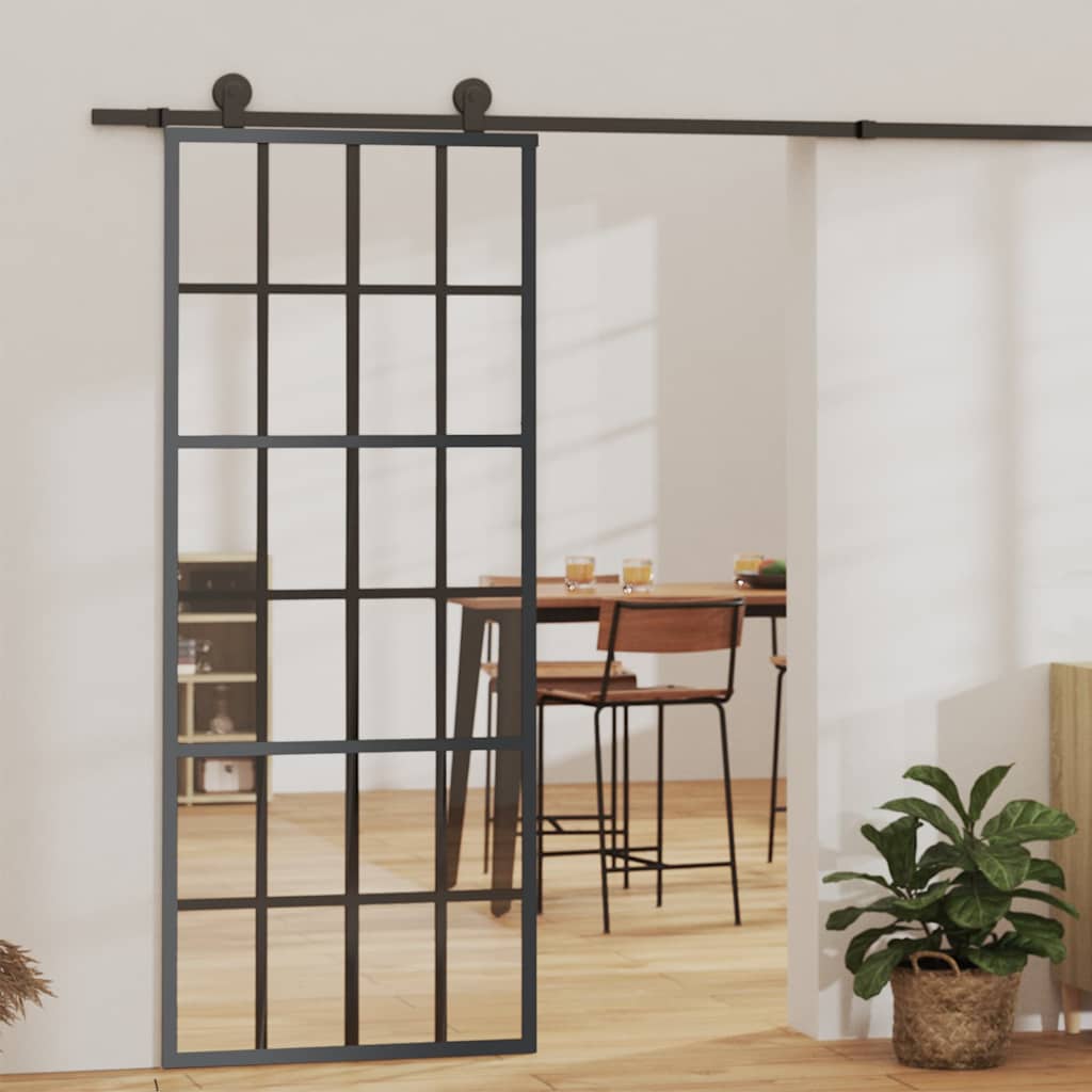 Sliding Door with Hardware Set ESG Glass&Aluminium 76x205 cm 183 cm Sliding Rail 76 cm 6x4 grids