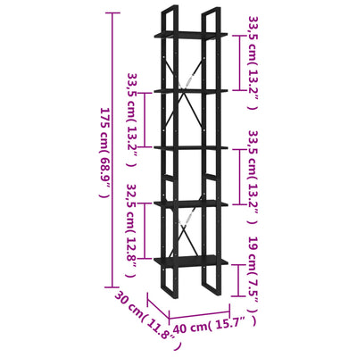 5-Tier Book Cabinet Black 40x30x175 cm Engineered Wood