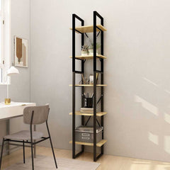 vidaXL Book Cabinet | Natural wood and black | Pinewood and metal | Medium 1
