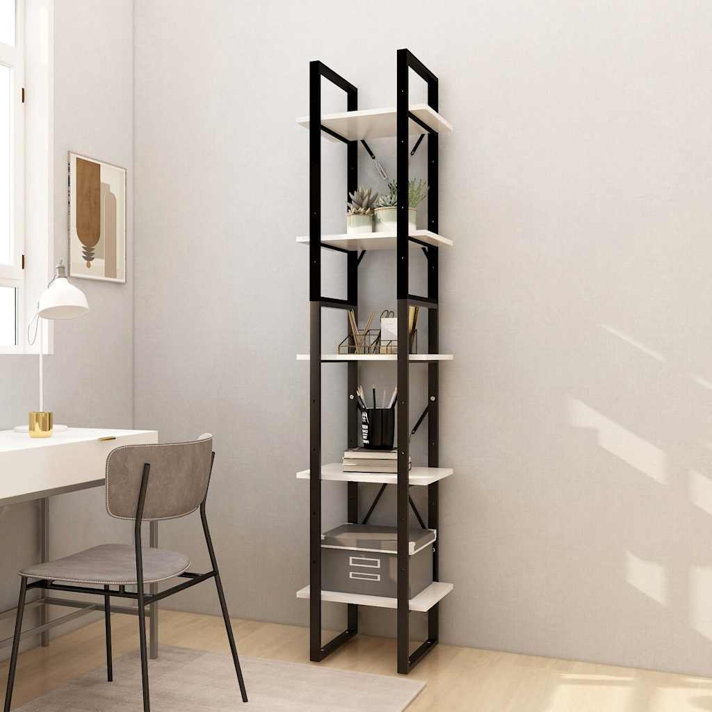 vidaXL Book Cabinet | White | Pinewood, metal | 5-Tier | Book Cabinet 1
