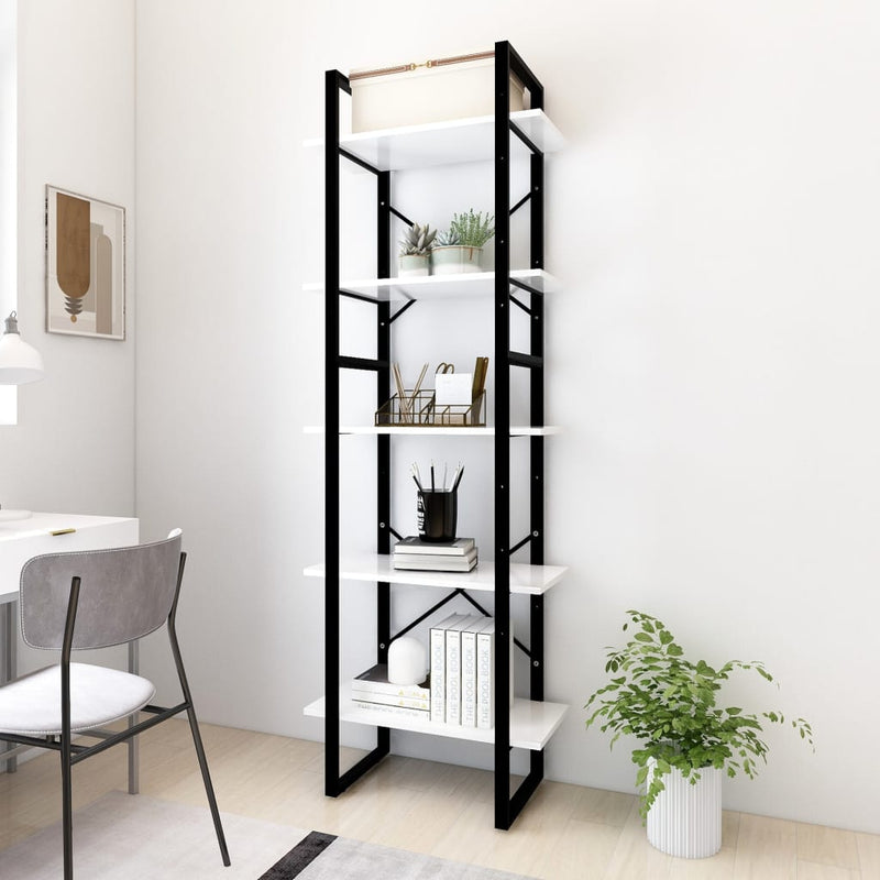 5-Tier Book Cabinet White 60x30x175 cm Engineered Wood