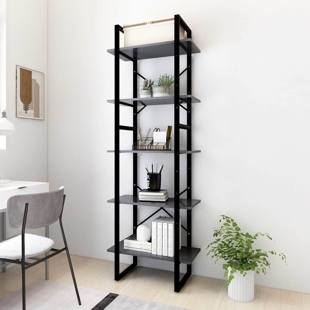 5-Tier Book Cabinet 60x30x175 cm Engineered Wood Grey