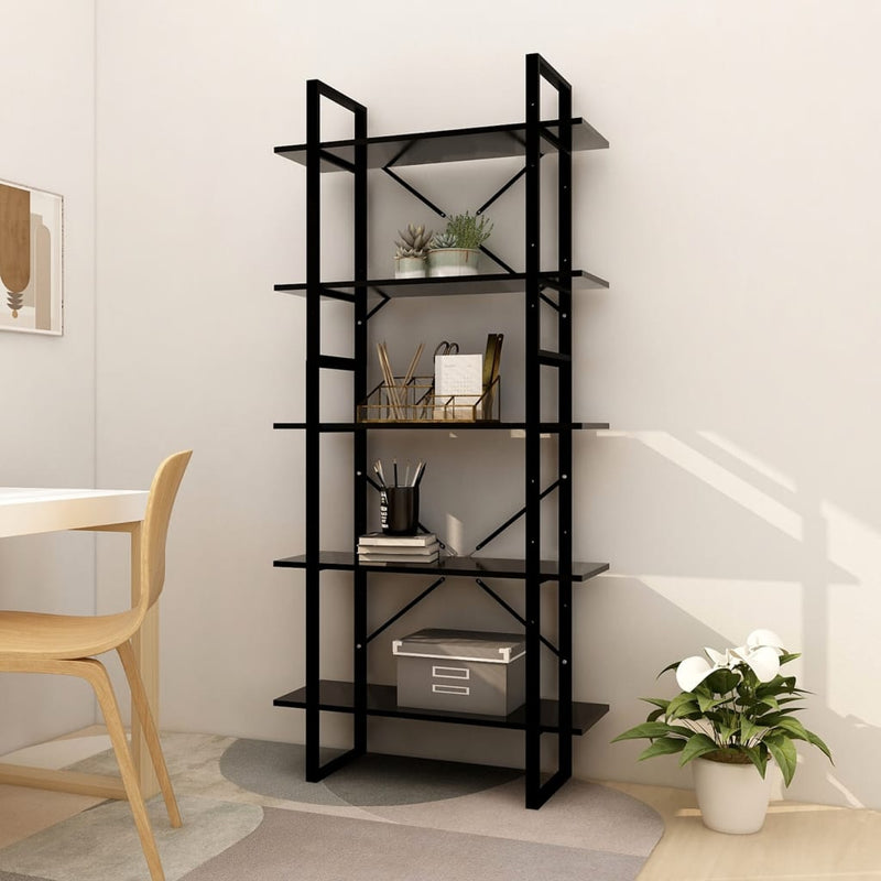 5-Tier Book Cabinet Black 80x30x175 cm Engineered Wood