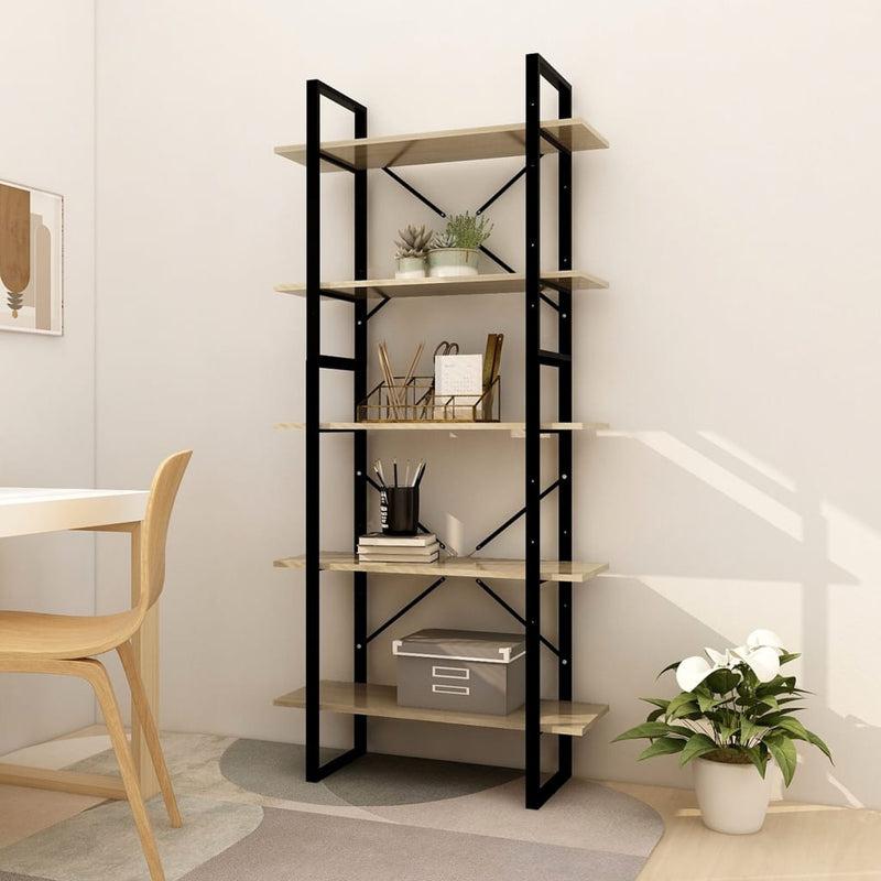 5-Tier Book Cabinet Sonoma Oak 80x30x175 cm Engineered Wood