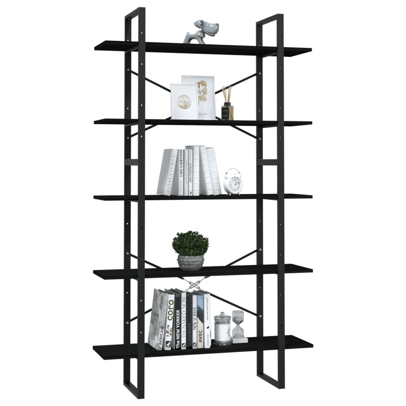 5-Tier Book Cabinet Black 100x30x175 cm Pinewood