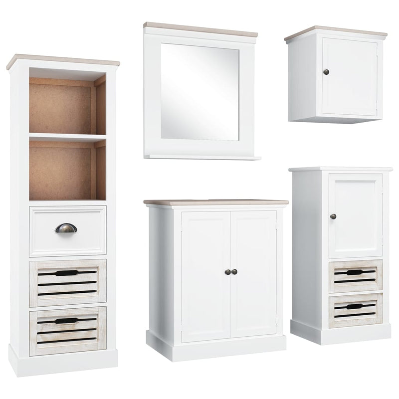 5 Piece Bathroom Furniture Set Solid Wood White