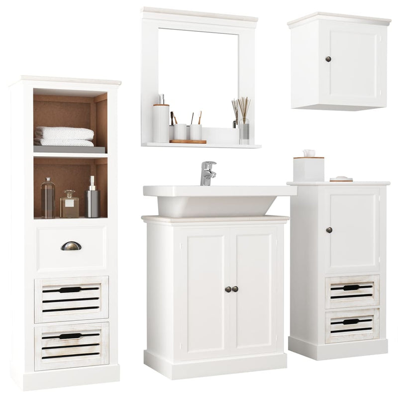 5 Piece Bathroom Furniture Set Solid Wood White