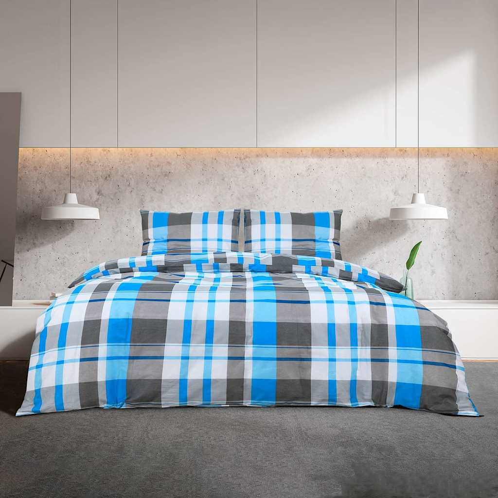 vidaXL Duvet Cover Set Blue and Grey 260x220 cm Cotton 3