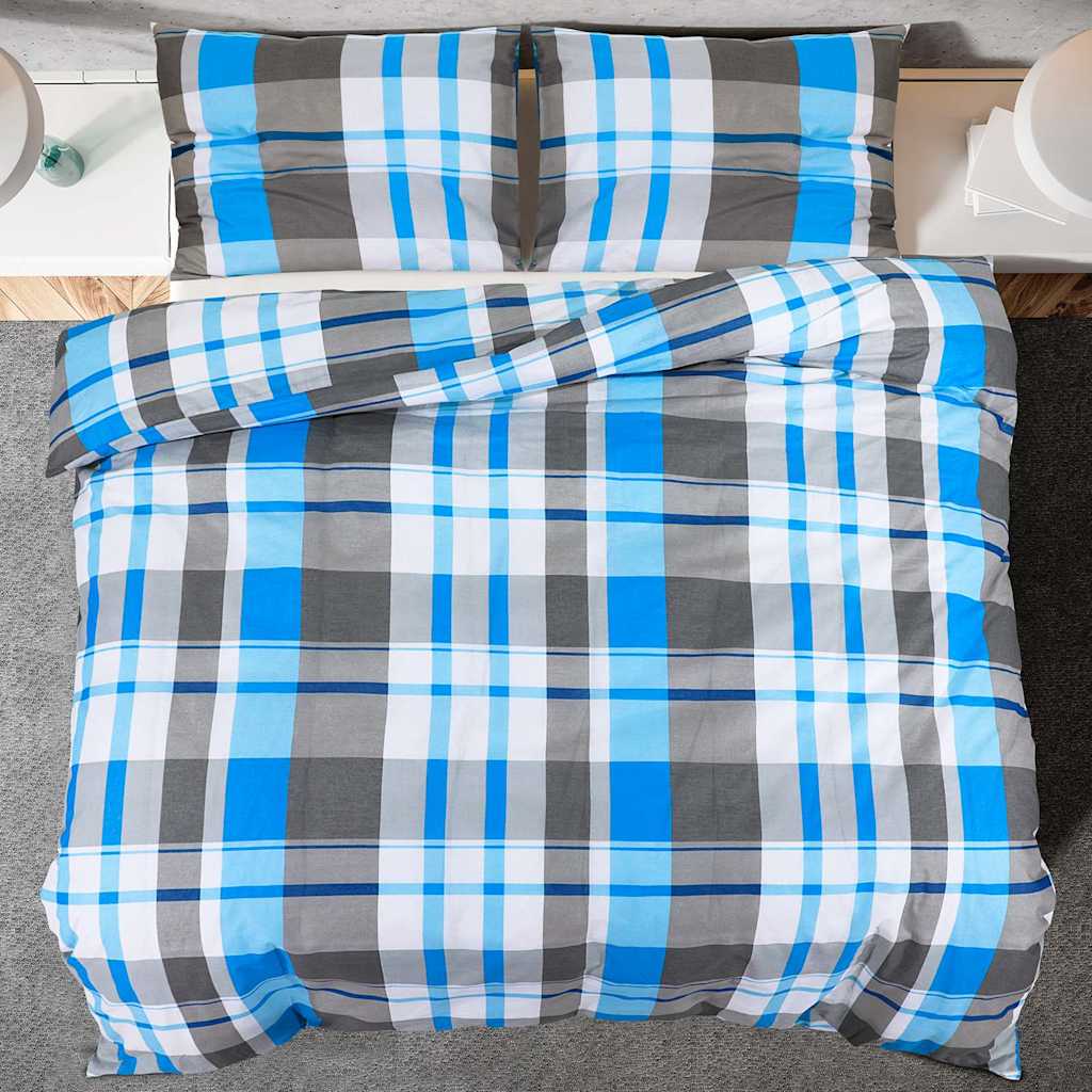 vidaXL Duvet Cover Set Blue and Grey 260x220 cm Cotton 5