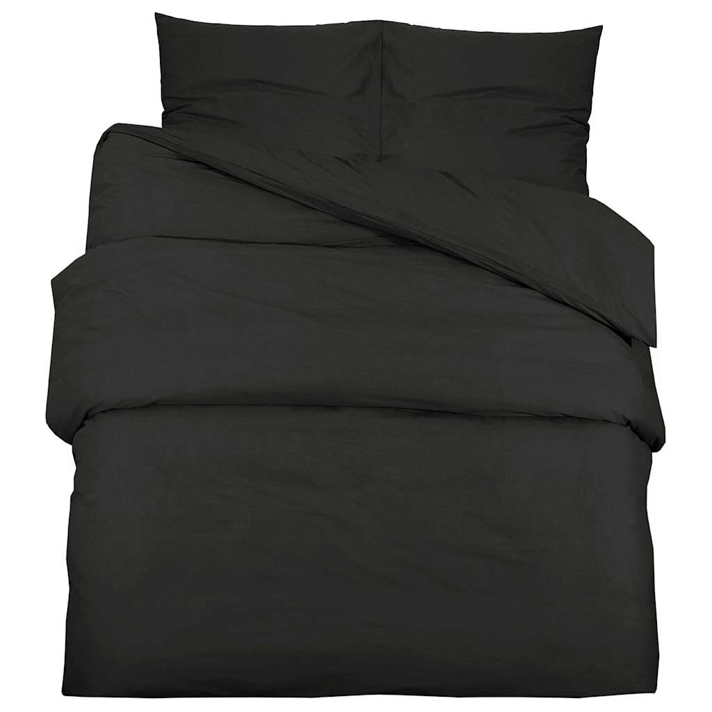 vidaXL Duvet Cover Set Black 140x200 cm Cotton 2