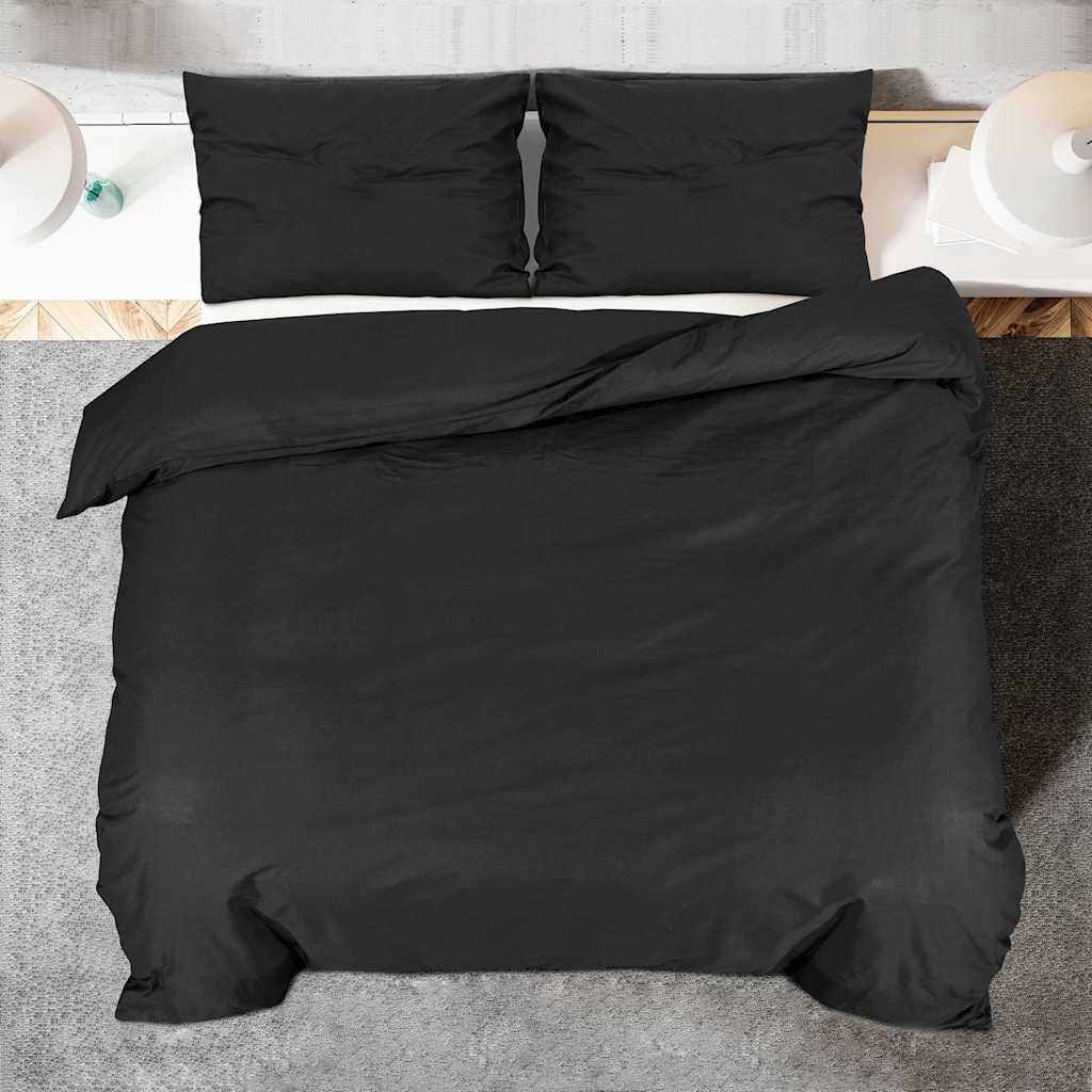 vidaXL Duvet Cover Set Black 140x200 cm Cotton 5