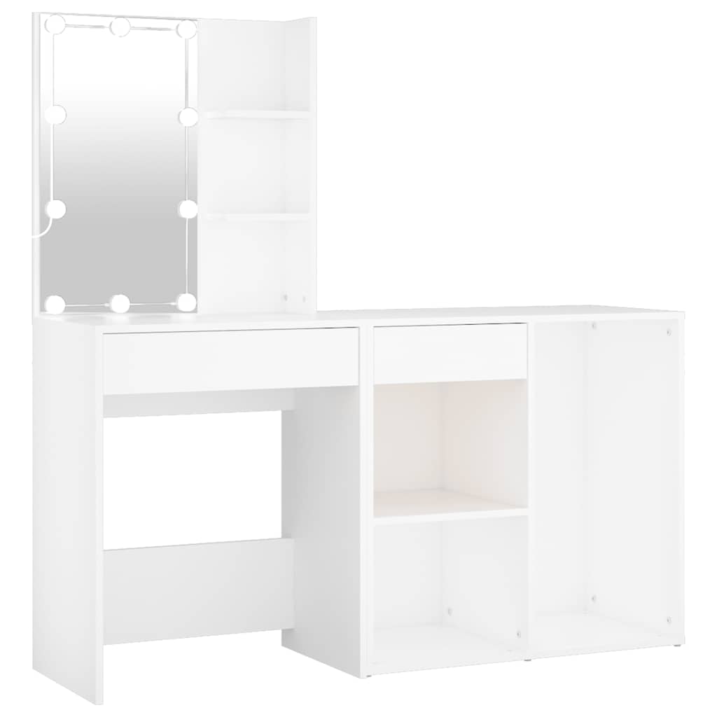 vidaXL LED Dressing Table with Cabinet White Engineered Wood 2