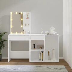 vidaXL LED Dressing Table with Cabinet White Engineered Wood 4