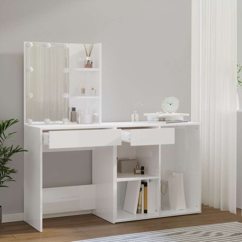 vidaXL LED Dressing Table with Cabinet White Engineered Wood 5