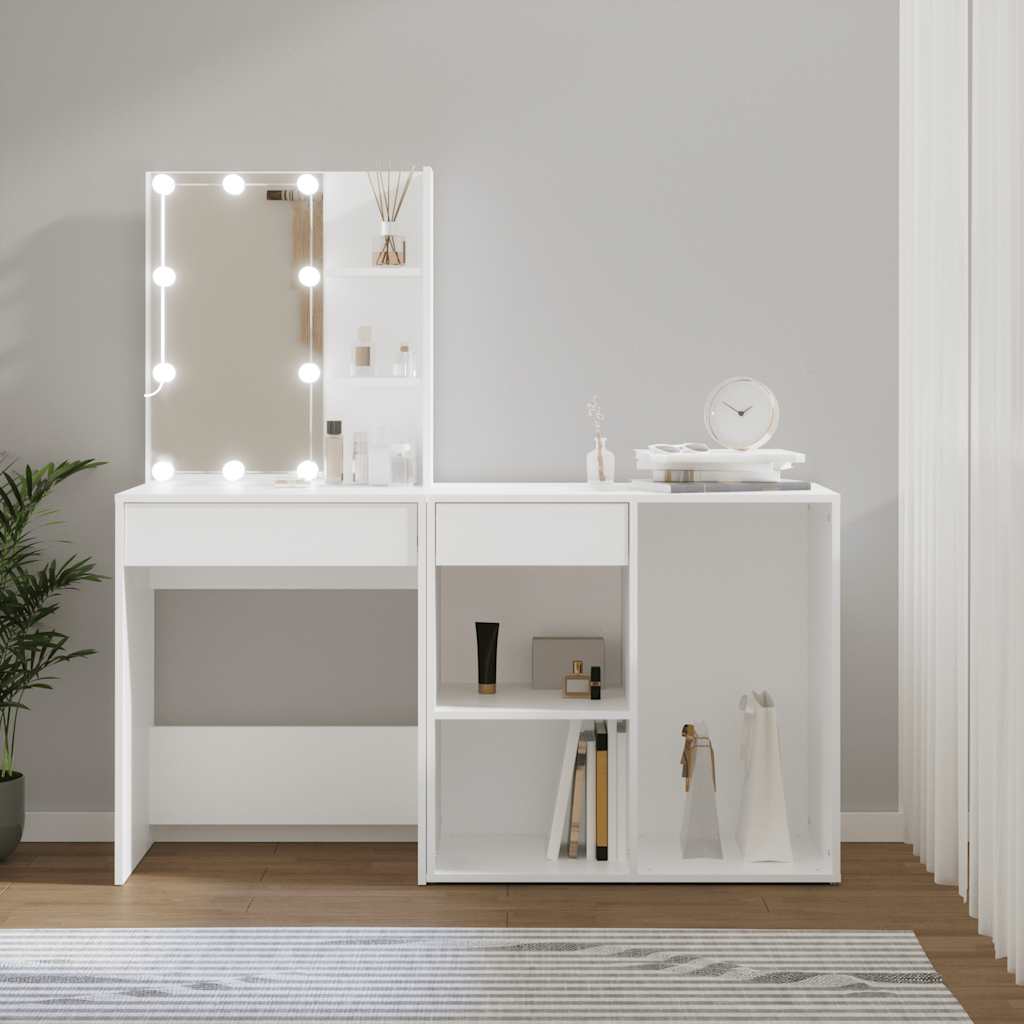 vidaXL LED Dressing Table with Cabinet White Engineered Wood 1