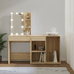 vidaXL LED Dressing Table with Cabinet Sonoma Oak Engineered Wood 1