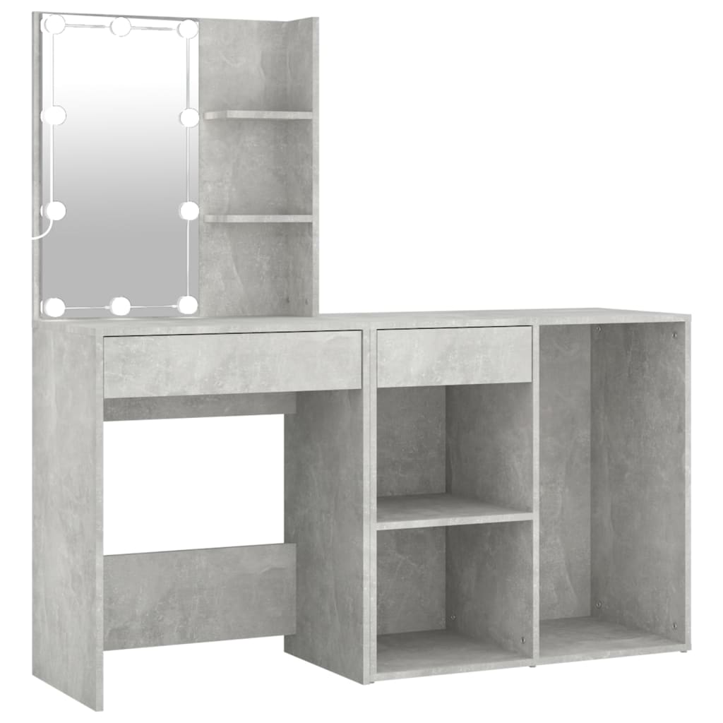 vidaXL LED Dressing Table with Cabinet Concrete Grey Engineered Wood 2