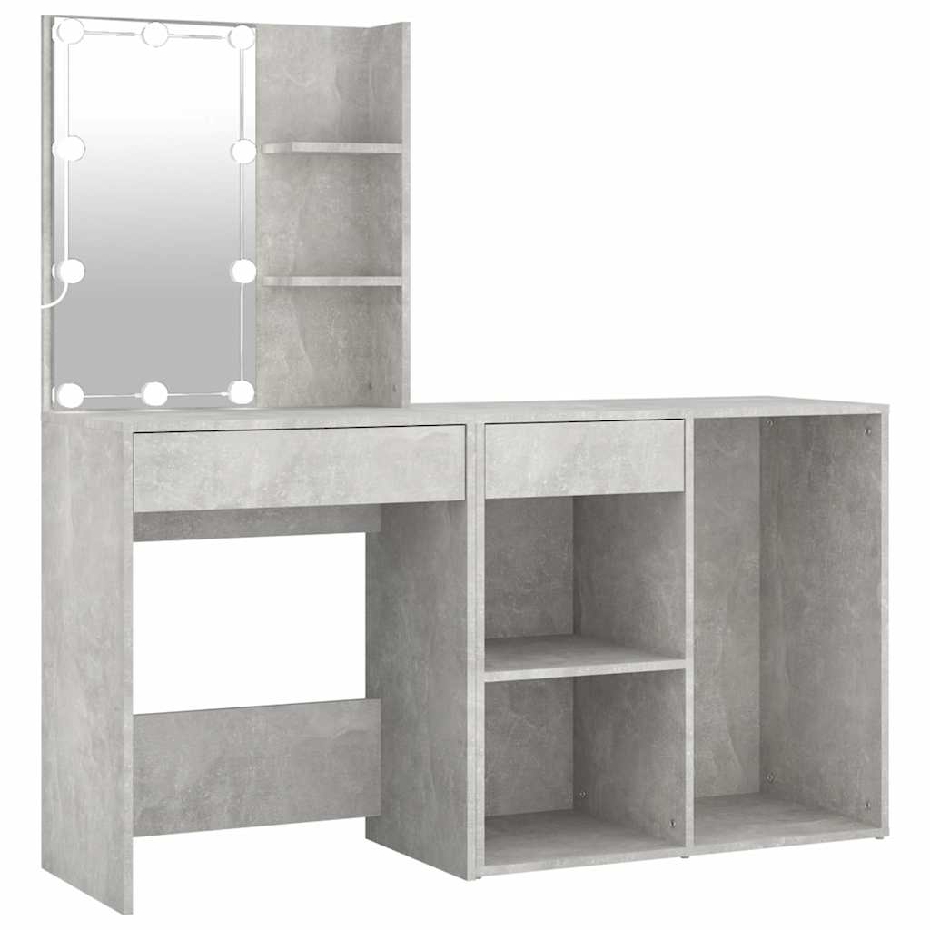 LED Dressing Table with Cabinet Engineered Wood Concrete grey