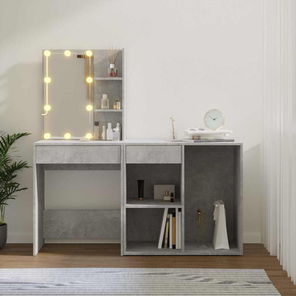 LED Dressing Table with Cabinet Engineered Wood Concrete grey