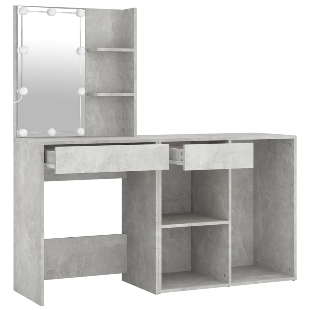 vidaXL LED Dressing Table with Cabinet Concrete Grey Engineered Wood 6