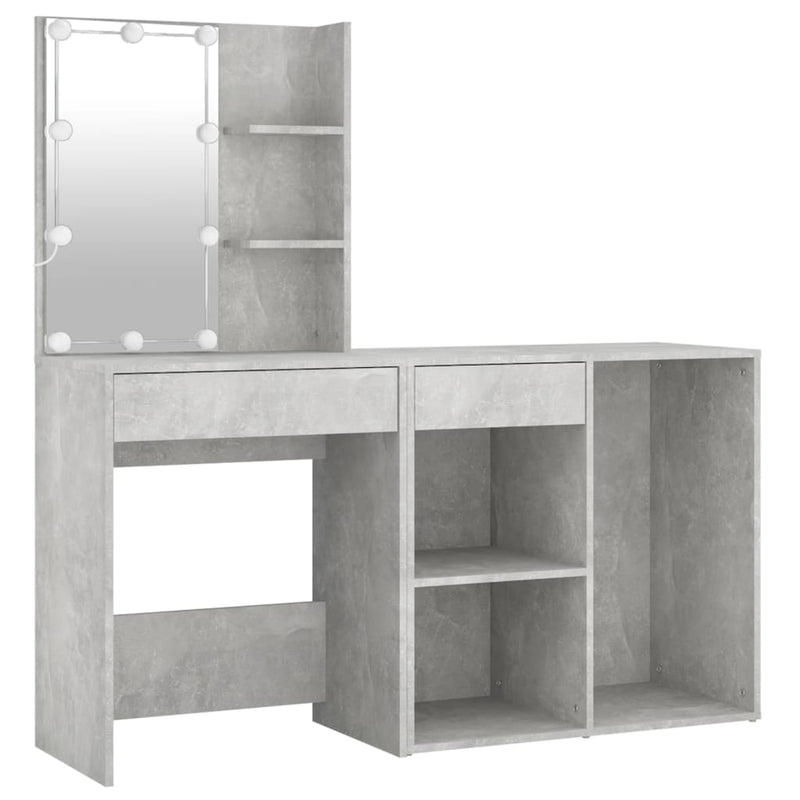 LED Dressing Table with Cabinet Concrete Grey Engineered Wood