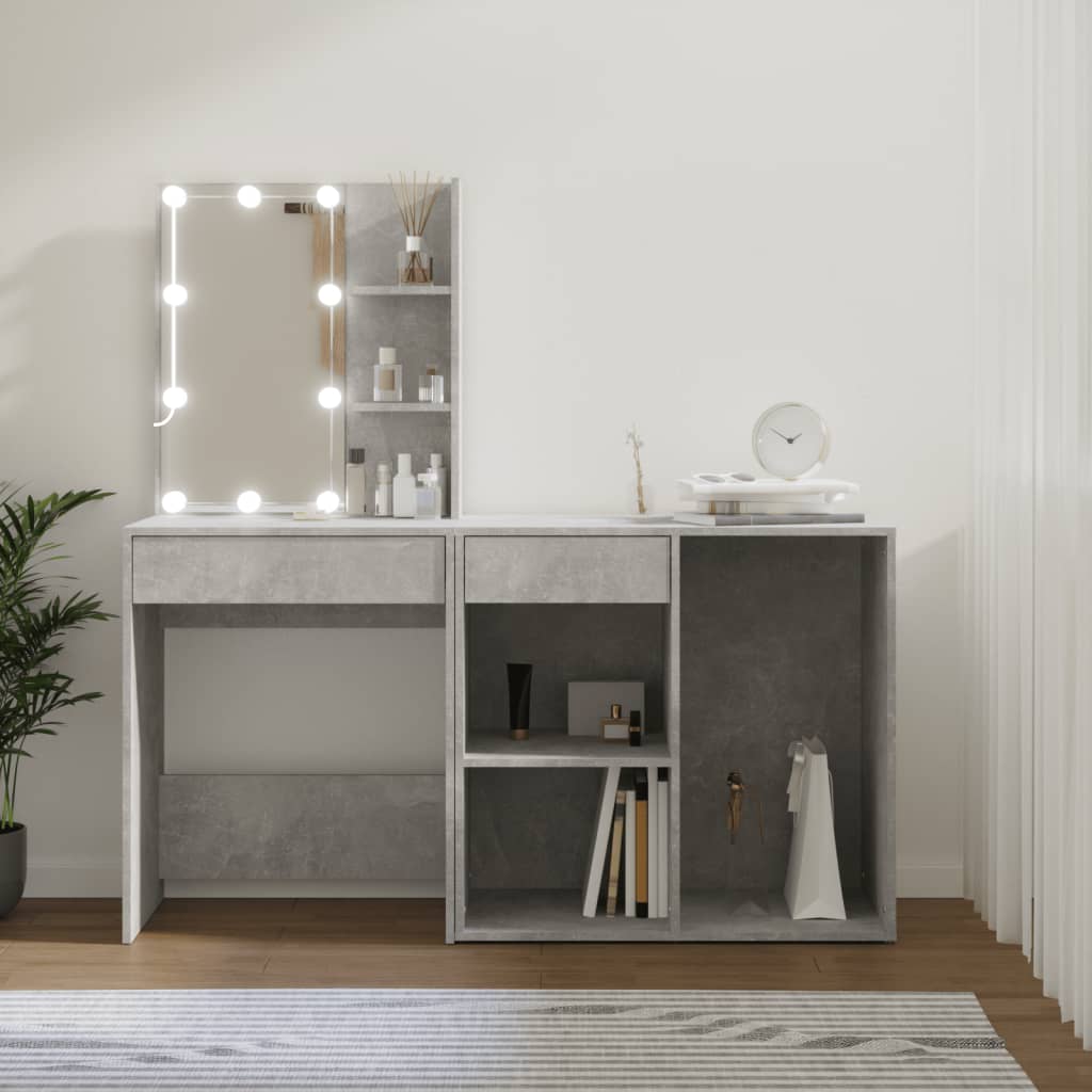 vidaXL LED Dressing Table with Cabinet Concrete Grey Engineered Wood 1