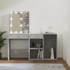 LED Dressing Table with Cabinet Engineered Wood Concrete grey