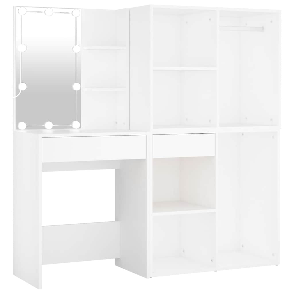 vidaXL LED Dressing Table with 2 Cabinets White Engineered Wood 2