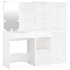 vidaXL LED Dressing Table with 2 Cabinets White Engineered Wood 2