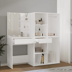 vidaXL LED Dressing Table with 2 Cabinets White Engineered Wood 5