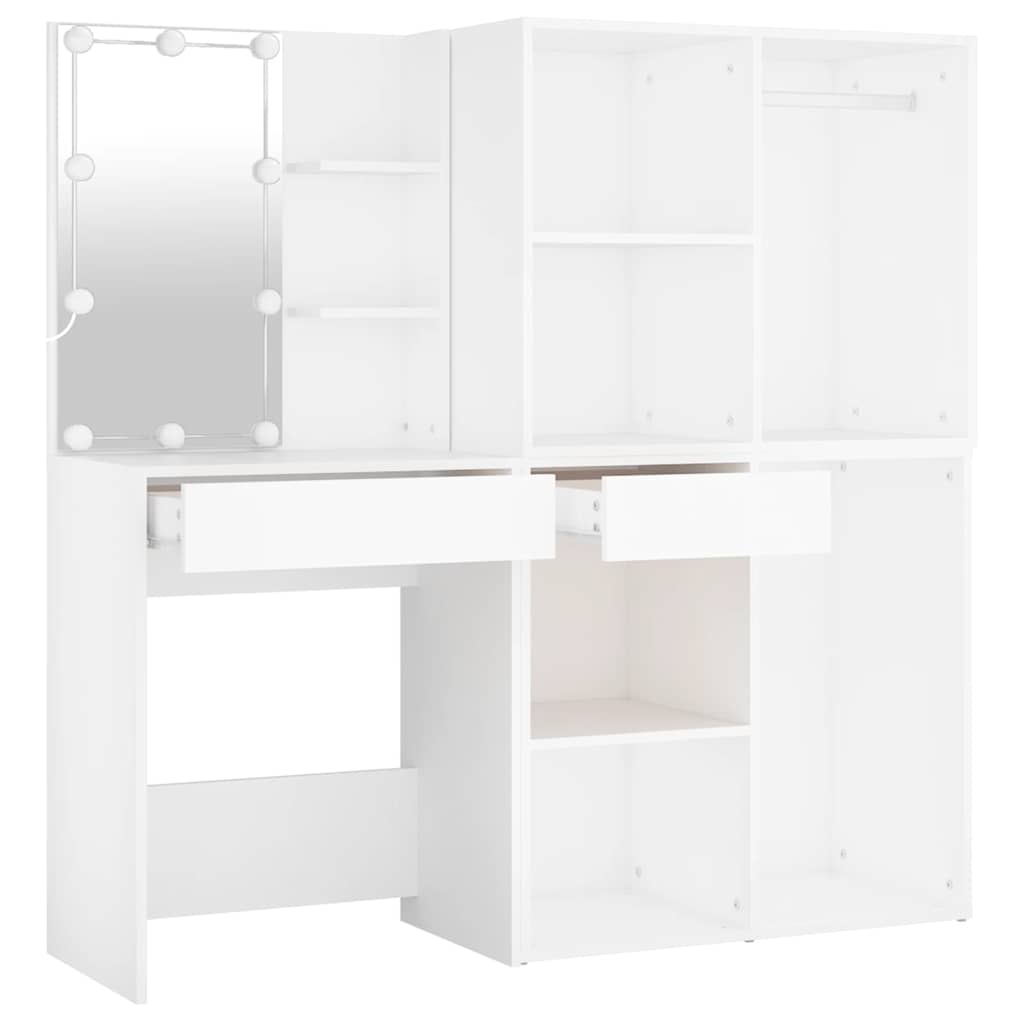 vidaXL LED Dressing Table with 2 Cabinets White Engineered Wood 6