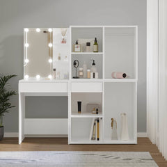vidaXL LED Dressing Table with 2 Cabinets White Engineered Wood 1