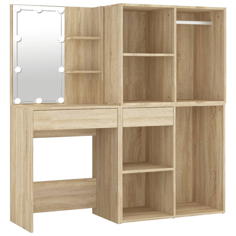 LED Dressing Table with 2 Cabinets Sonoma Oak Engineered Wood