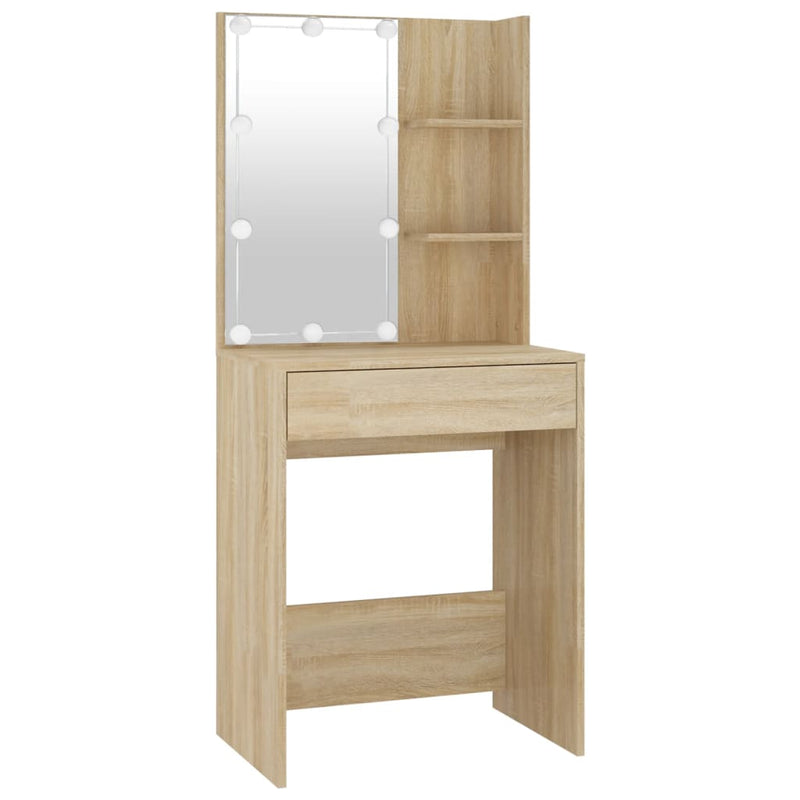 LED Dressing Table with 2 Cabinets Sonoma Oak Engineered Wood