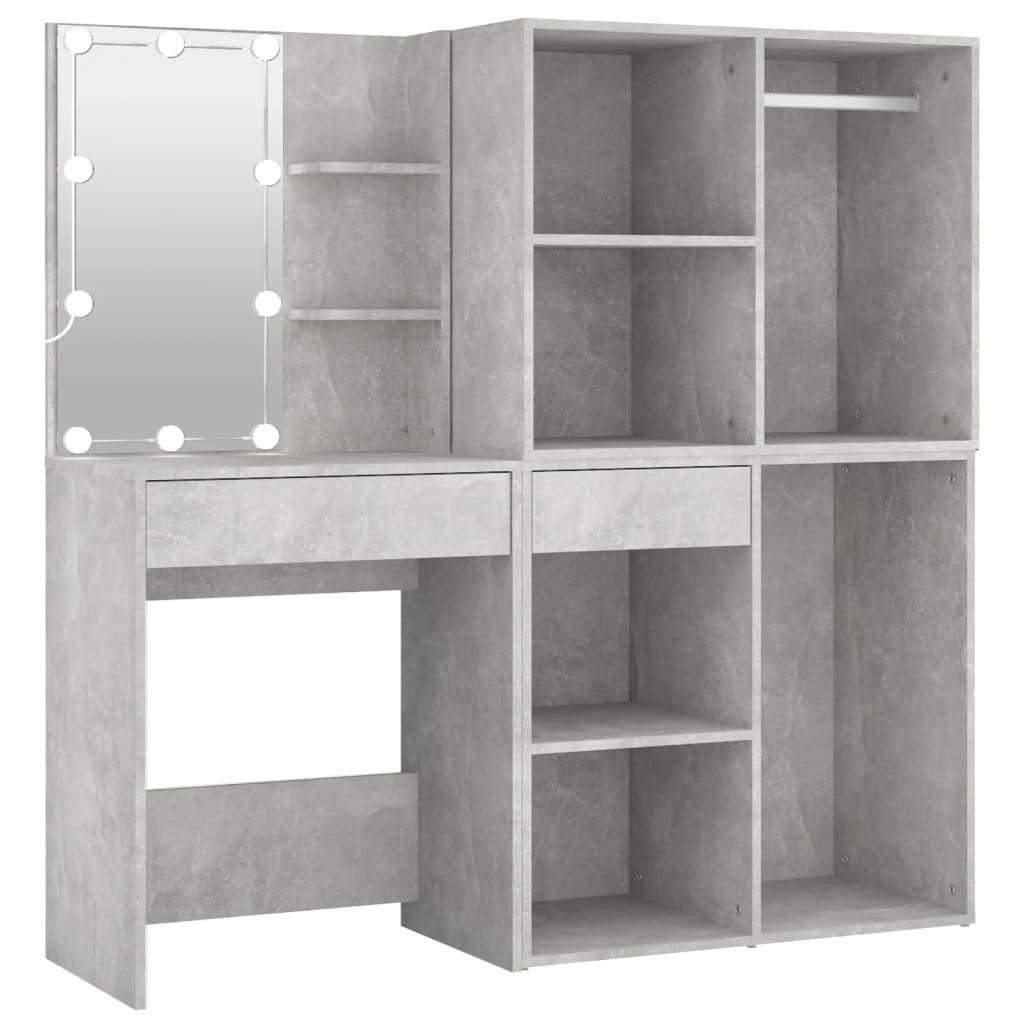 vidaXL LED Dressing Table with 2 Cabinets Concrete Grey Engineered Wood 2