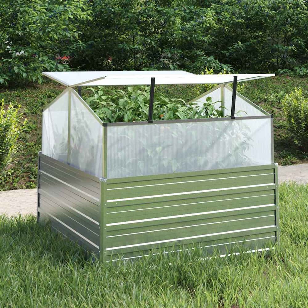316882 vidaXL Garden Raised Bed with Greenhouse 100x100x85 cm Silver 1