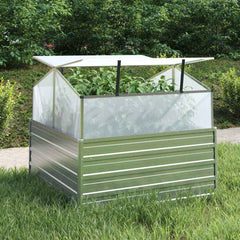 316882 vidaXL Garden Raised Bed with Greenhouse 100x100x85 cm Silver 1