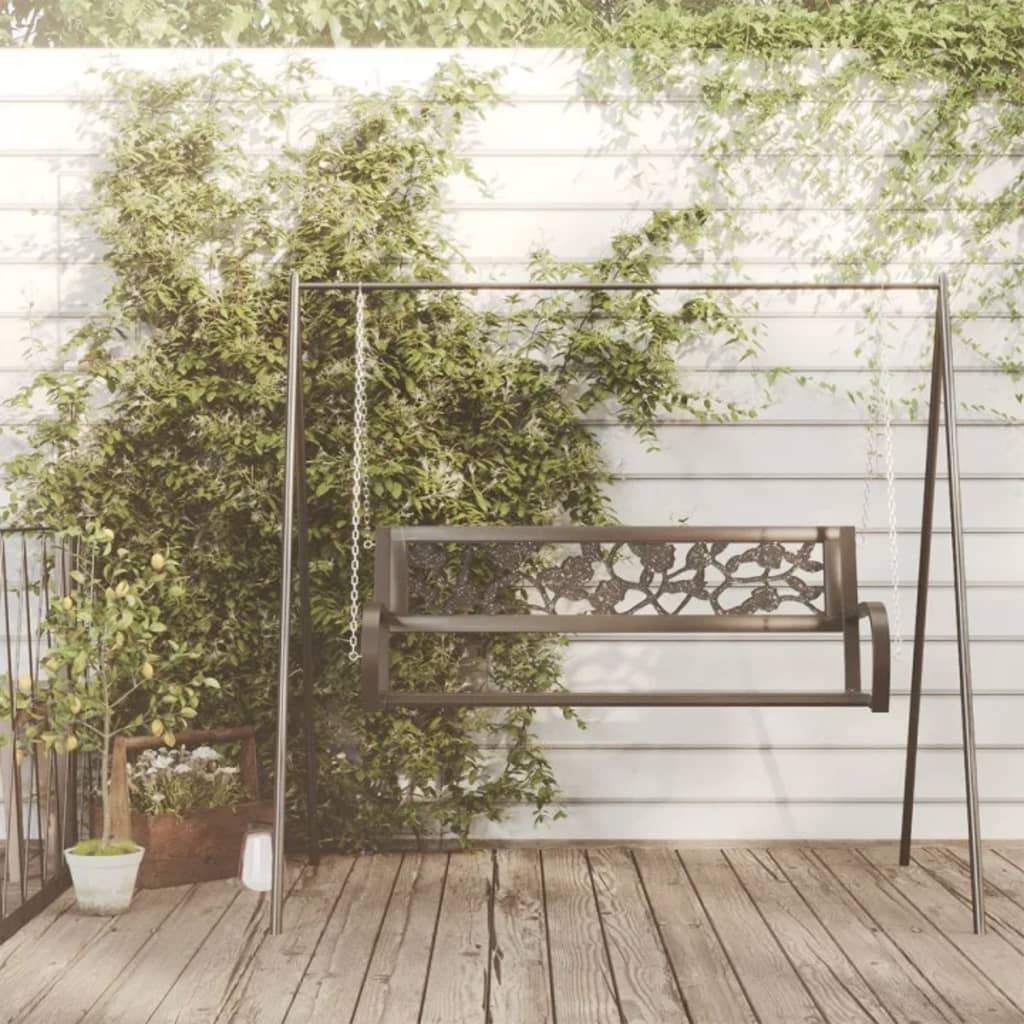 vidaXL Garden Swing Bench 125 cm Steel and Plastic Black 3
