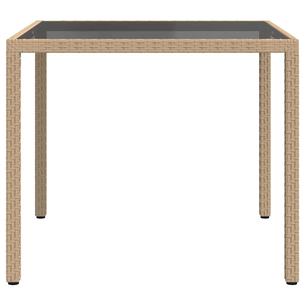 Garden Table Tempered Glass and Poly Rattan Beige 90 x 90 x 75 cm