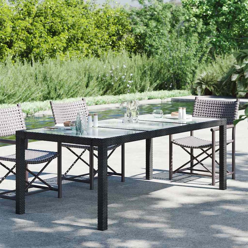 316712 vidaXL Garden Table Black 190x90x75 cm Tempered Glass and Poly Rattan 1